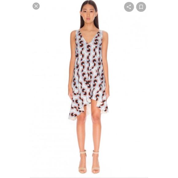 C/MEO Collective Retro Printed Ruffled Trim Sleeveless Dress Size Large NEW - Picture 7 of 14